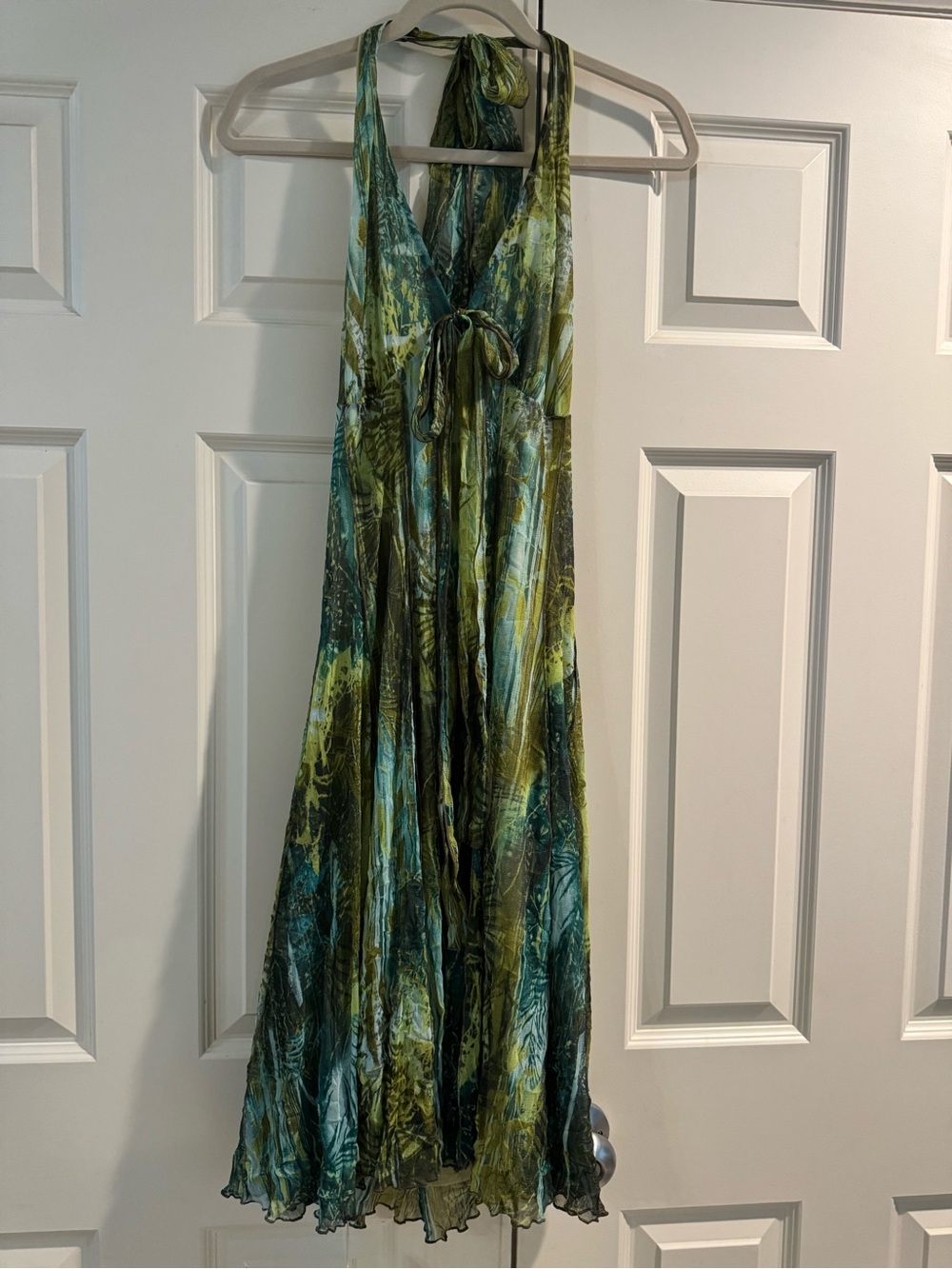 Ann Ferriday Green and Teal Halter Maxi Dress